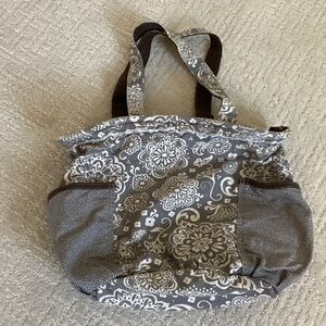 Thirty-One Retro Metro Canvas Floral Tote in Grey/Brown